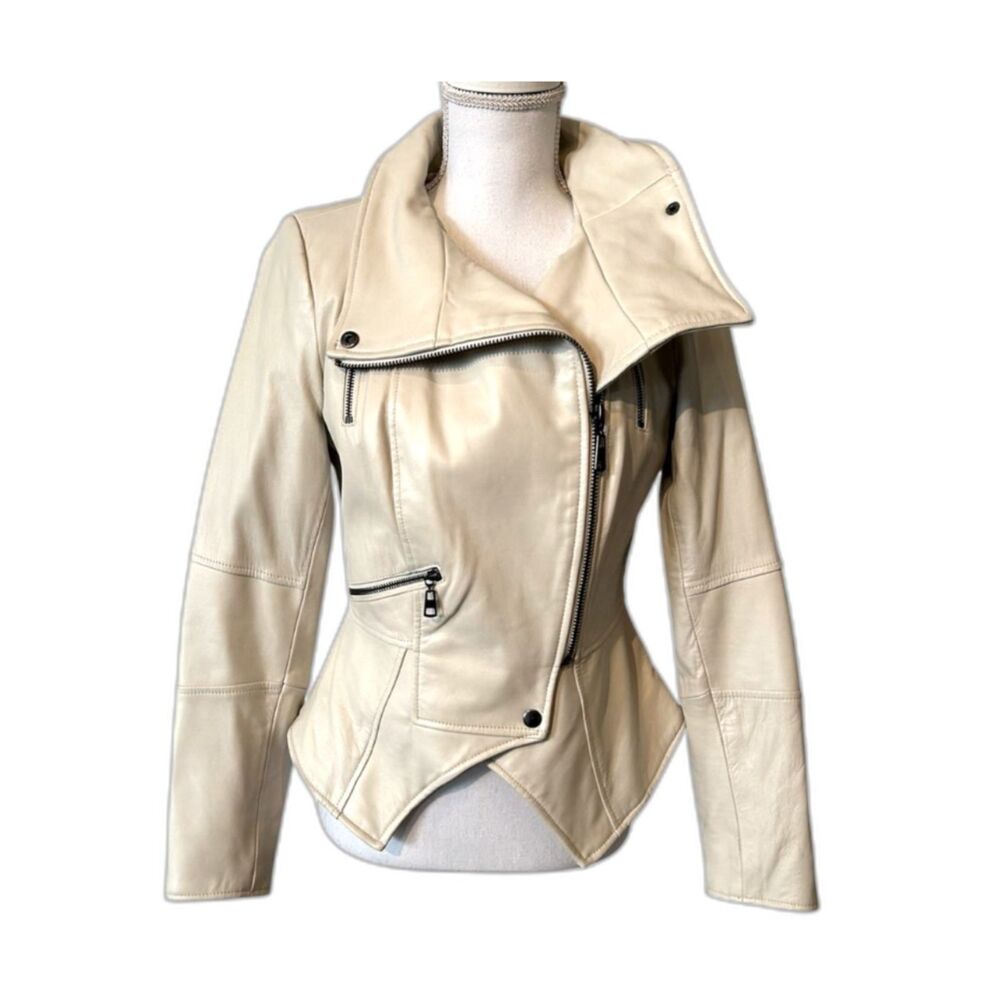 G.I.L.I. Beige Genuine Leather Moto Jacket